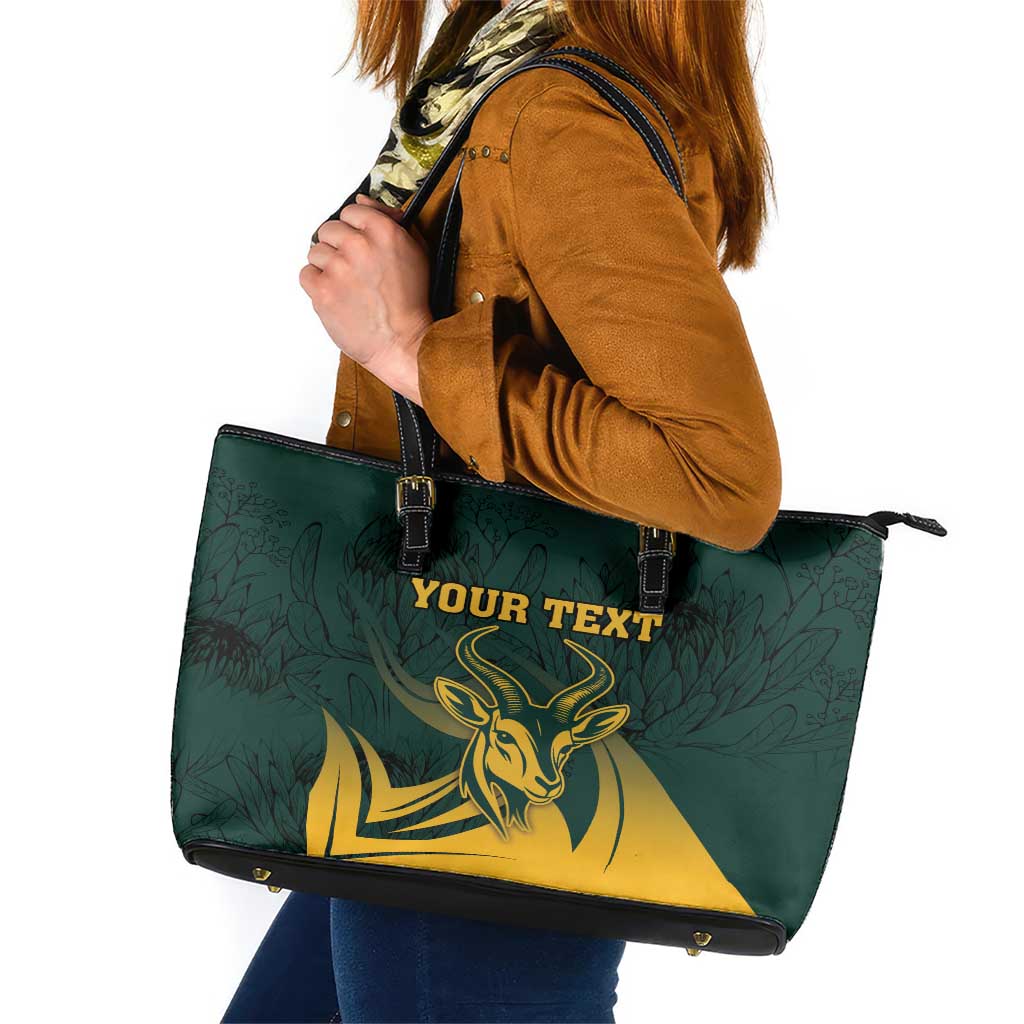 Personalized South Africa Springbok Leather Tote Bag With Trendy Protea Flowers Patterns - Wonder Print Shop