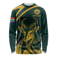 Green long sleeve springbok jersey with 'SOUTH AFRICA' text and protea flower