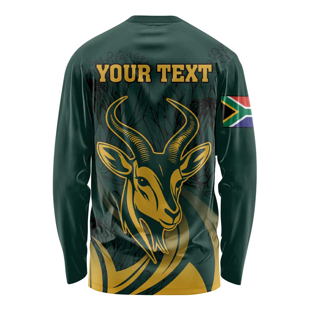 Green long sleeve springbok jersey with 'YOUR TEXT' and flag graphic on back