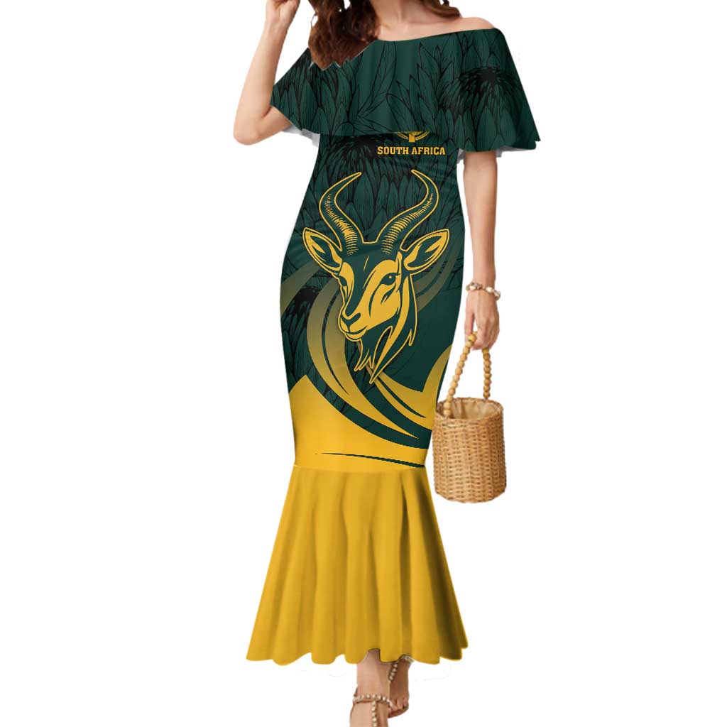 Personalized South Africa Springbok Mermaid Dress With Trendy Protea Flowers Patterns - Wonder Print Shop