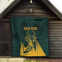 Green quilt with yellow springbok graphic and customizable text panel