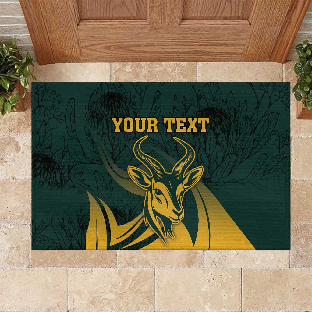 Personalized South Africa Springbok Rubber Doormat With Trendy Protea Flowers Patterns - Wonder Print Shop