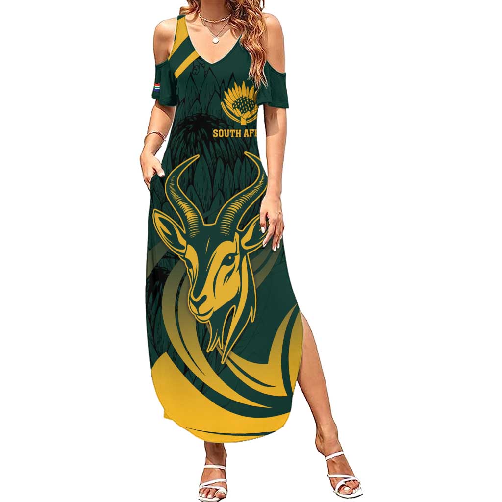 Personalized South Africa Springbok Summer Maxi Dress With Trendy Protea Flowers Patterns - Wonder Print Shop