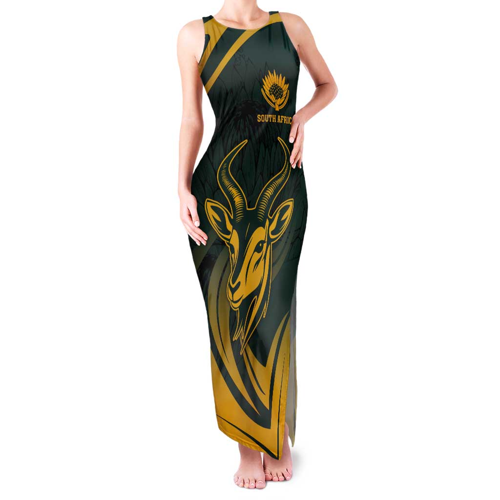 Personalized South Africa Springbok Tank Maxi Dress With Trendy Protea Flowers Patterns