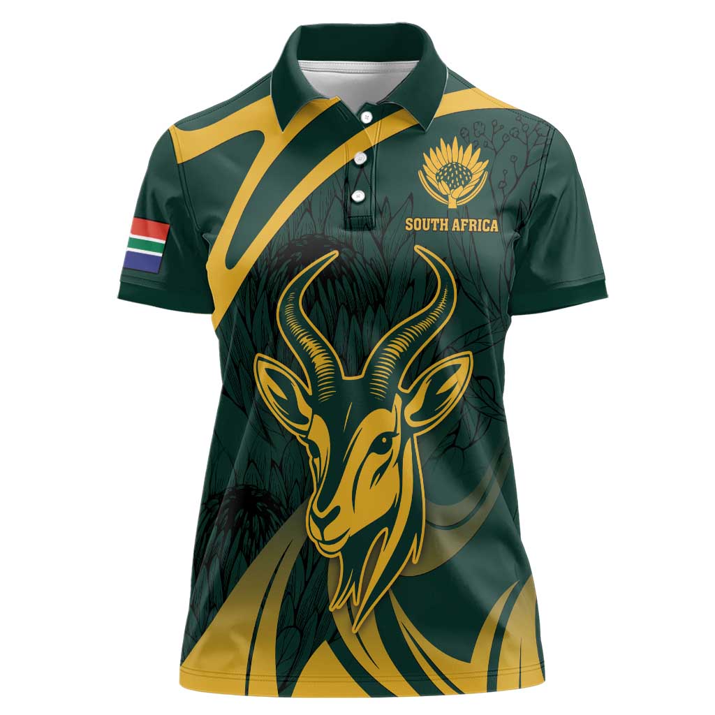 Personalized South Africa Springbok Women Polo Shirt With Trendy Protea Flowers Patterns