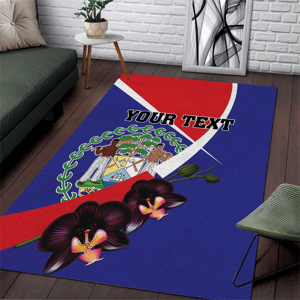 Personalized Belize Coat Of Arms Area Rug With Black Orchid Flowers - Wonder Print Shop