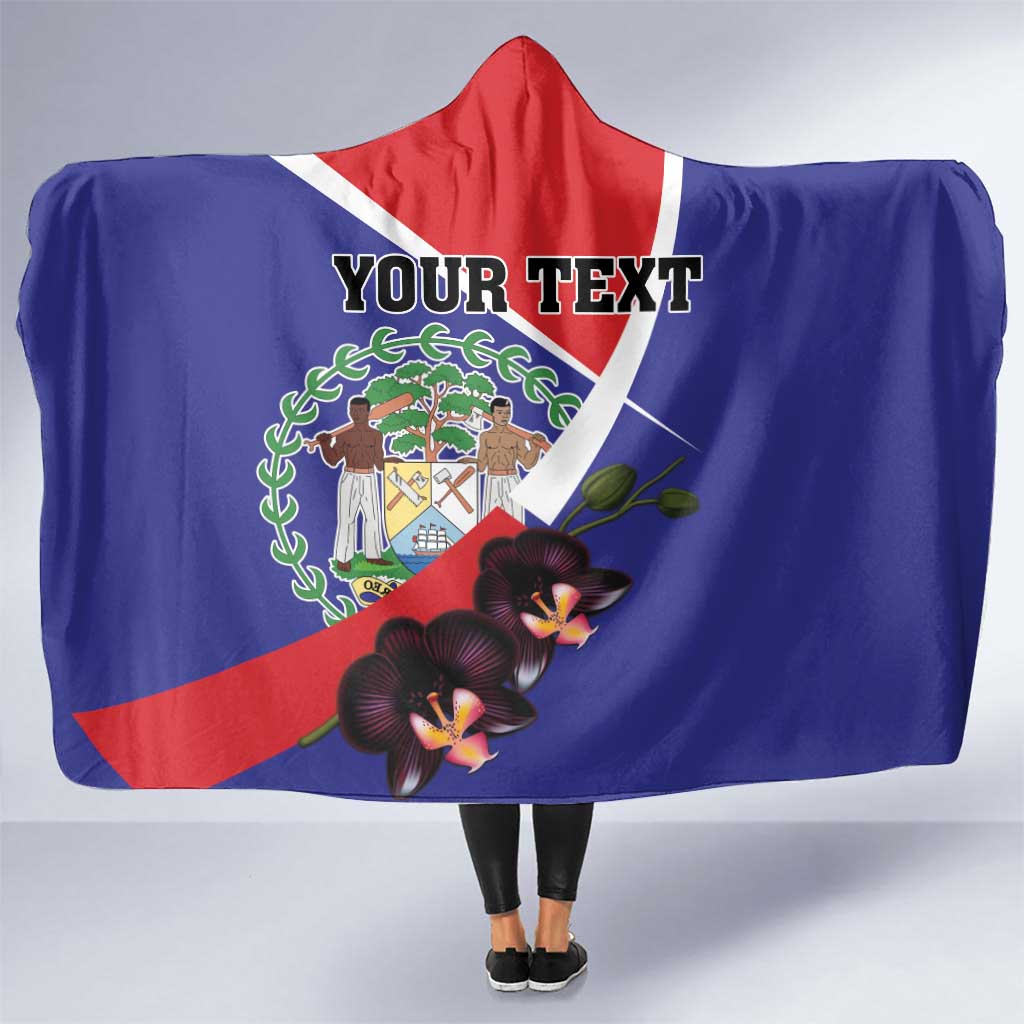 Personalized Belize Coat Of Arms Hooded Blanket With Black Orchid Flowers