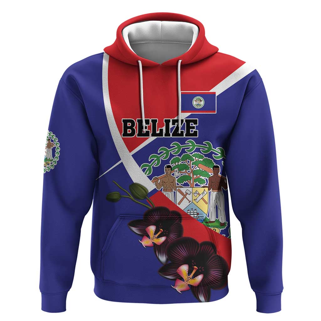 Personalized Belize Coat Of Arms Hoodie With Black Orchid Flowers - Wonder Print Shop