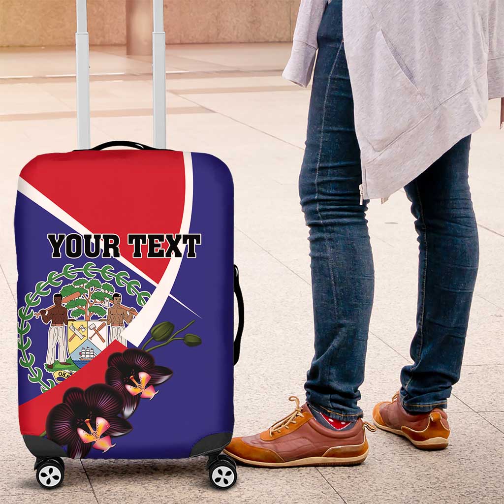 Personalized Belize Coat Of Arms Luggage Cover With Black Orchid Flowers - Wonder Print Shop