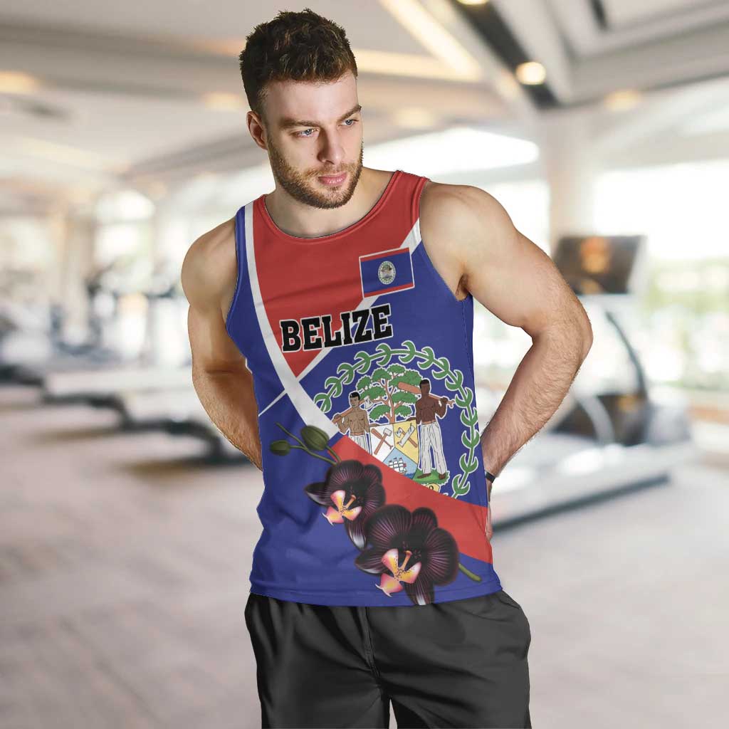 Personalized Belize Coat Of Arms Men Tank Top With Black Orchid Flowers - Wonder Print Shop