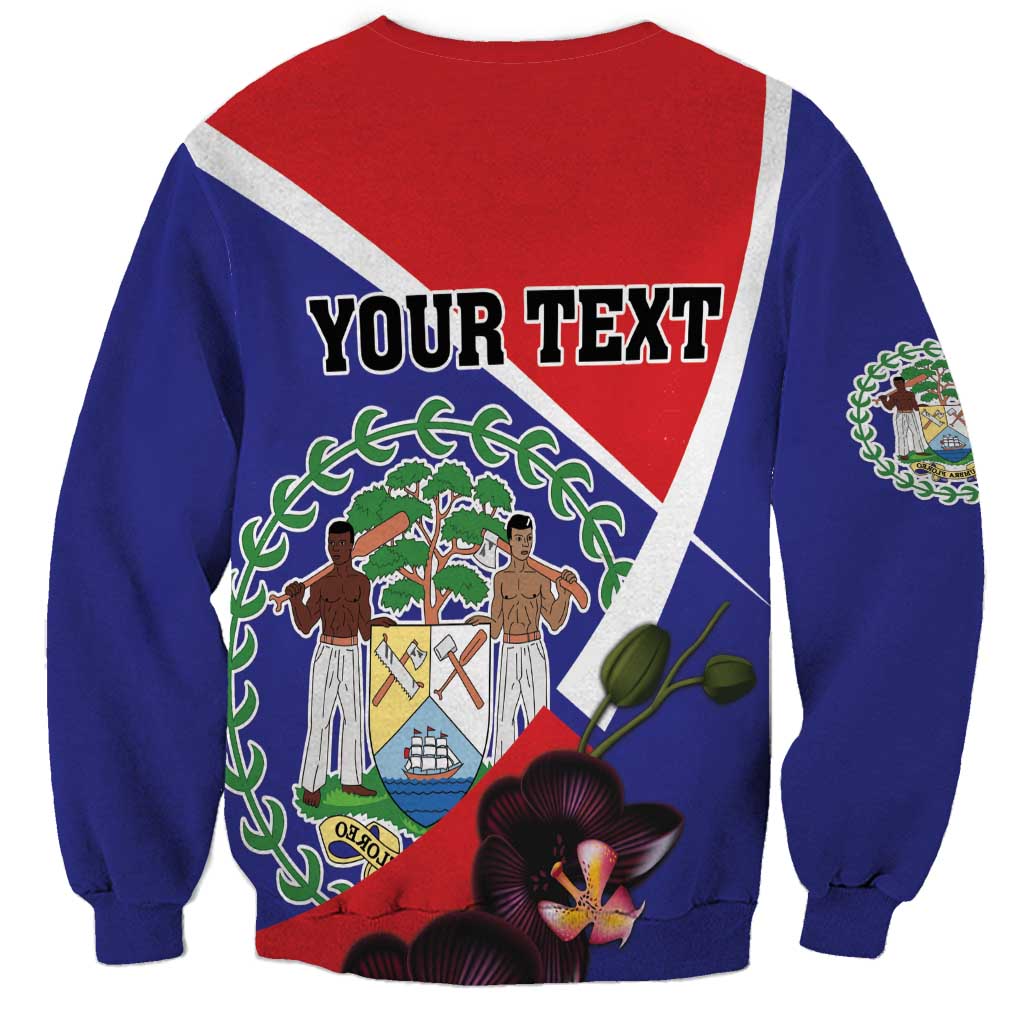 Color-block sweatshirt back with 'YOUR TEXT' and coat of arms, orchid flower print