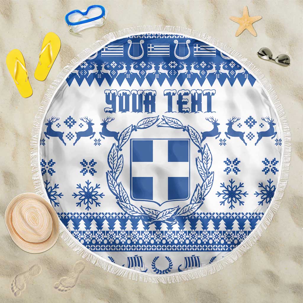 Personalized Christmas Greece Coat Of Arms Beach Blanket Hellas Kala Christougena - Wonder Print Shop
