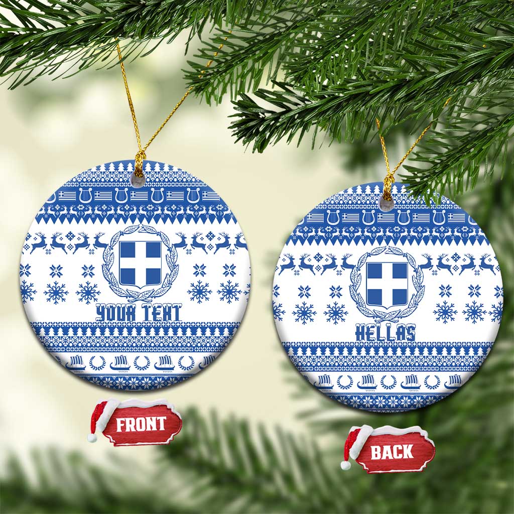 Personalized Christmas Greece Coat Of Arms Ceramic Ornament Hellas Kala Christougena - Wonder Print Shop