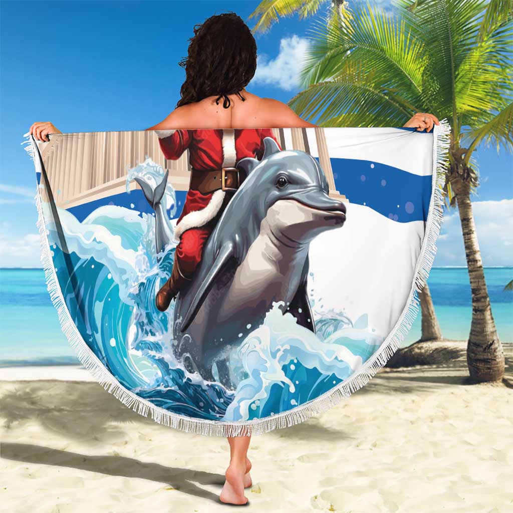 Greece Christmas Beach Blanket Santa Claus Riding Dolphin - Wonder Print Shop