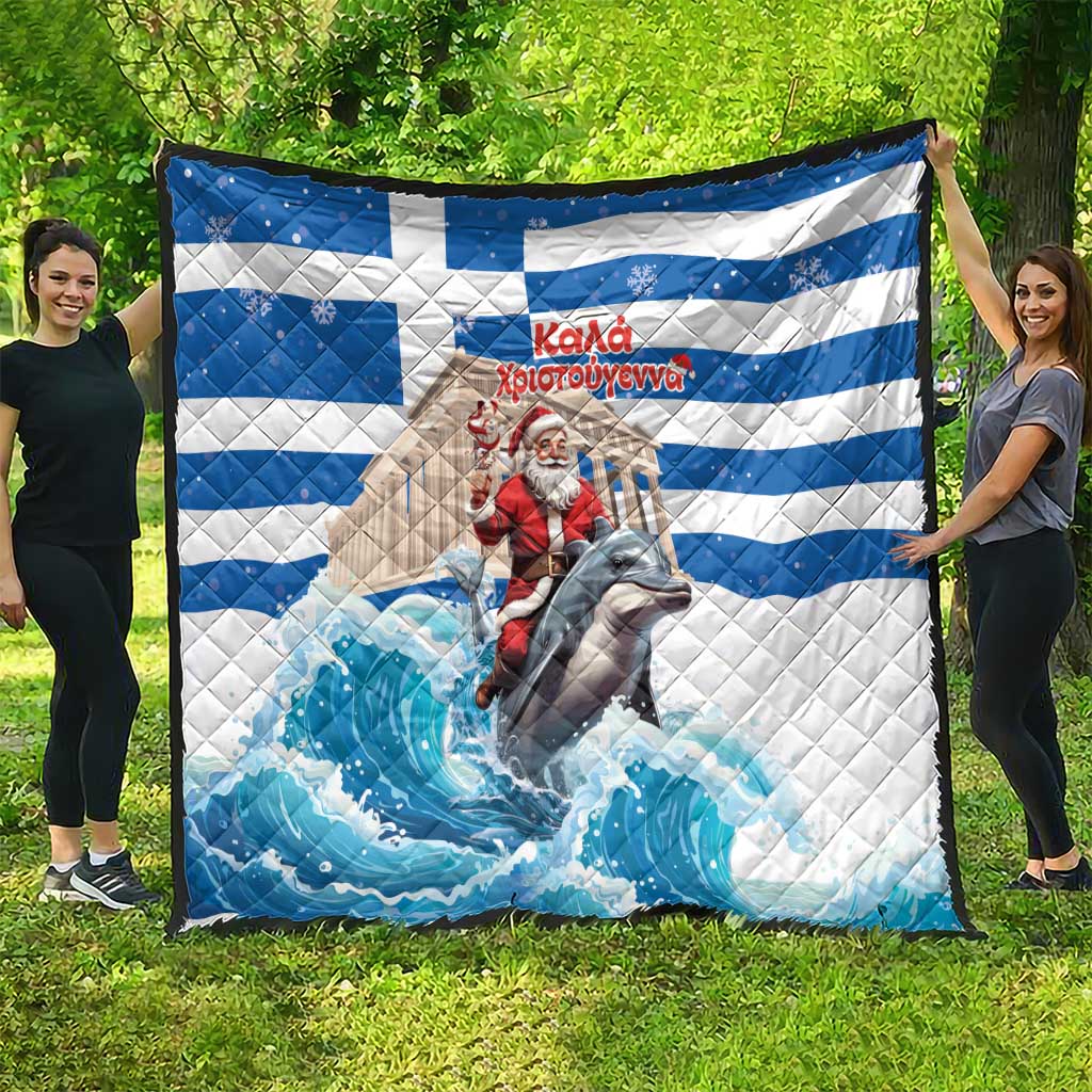 Greece Christmas Quilt Santa Claus Riding Dolphin - Wonder Print Shop
