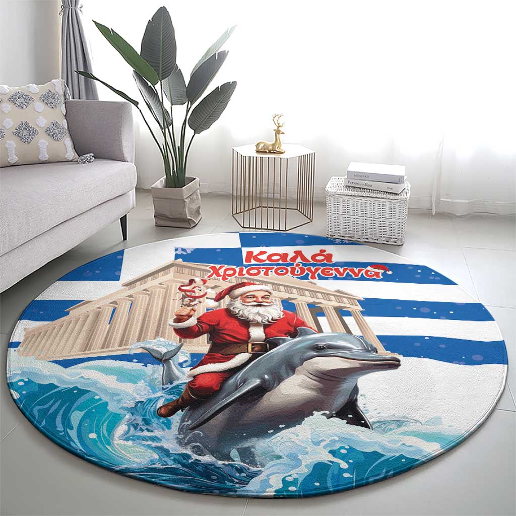 Greece Christmas Round Carpet Santa Claus Riding Dolphin - Wonder Print Shop
