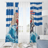 Greece Christmas Window Curtain Santa Claus Riding Dolphin - Wonder Print Shop
