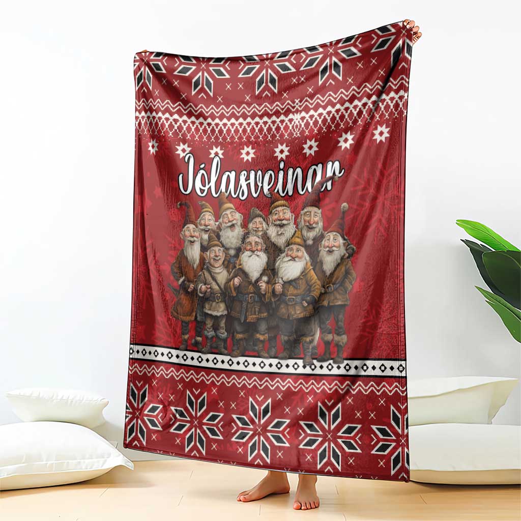 Red Yule Lads Christmas blanket with Icelandic folklore print