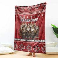 Red Yule Lads Christmas blanket with Icelandic folklore print