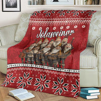 Red Yule Lads Icelandic Christmas folklore blanket with illustrated figures