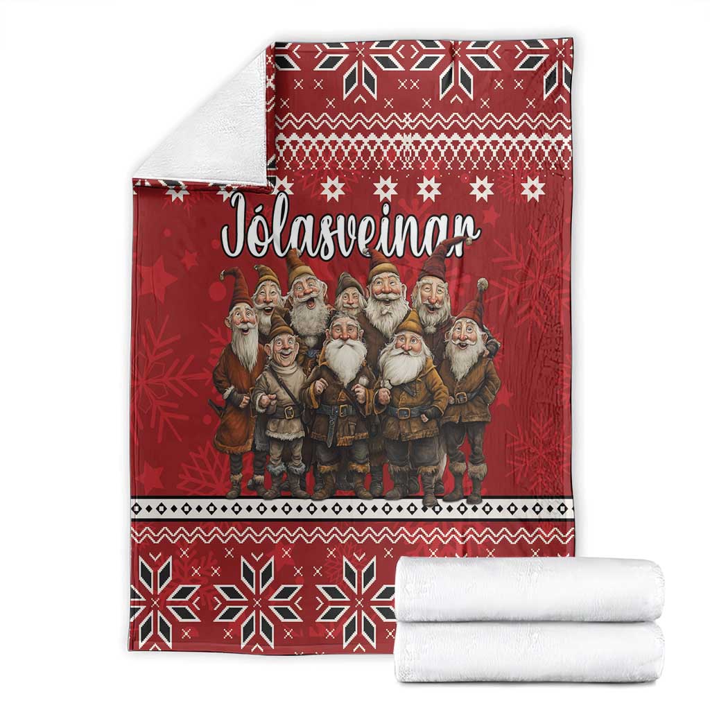 Red Yule Lads Iceland blanket with folklore character print