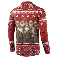 Red sweatshirt back with gnome holiday print and fair-isle border patterns