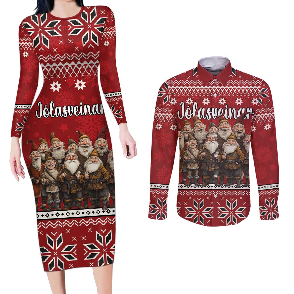 Yule Lads Iceland Couples Matching Long Sleeve Bodycon Dress and Long Sleeve Button Shirt Icelandic Christmas folklore - Wonder Print Shop