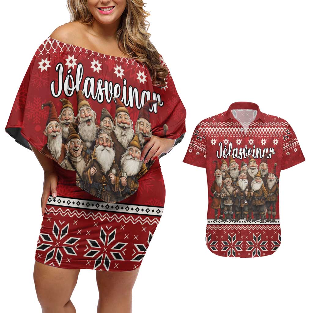 Yule Lads Iceland Couples Matching Off Shoulder Short Dress and Hawaiian Shirt Icelandic Christmas folklore - Wonder Print Shop