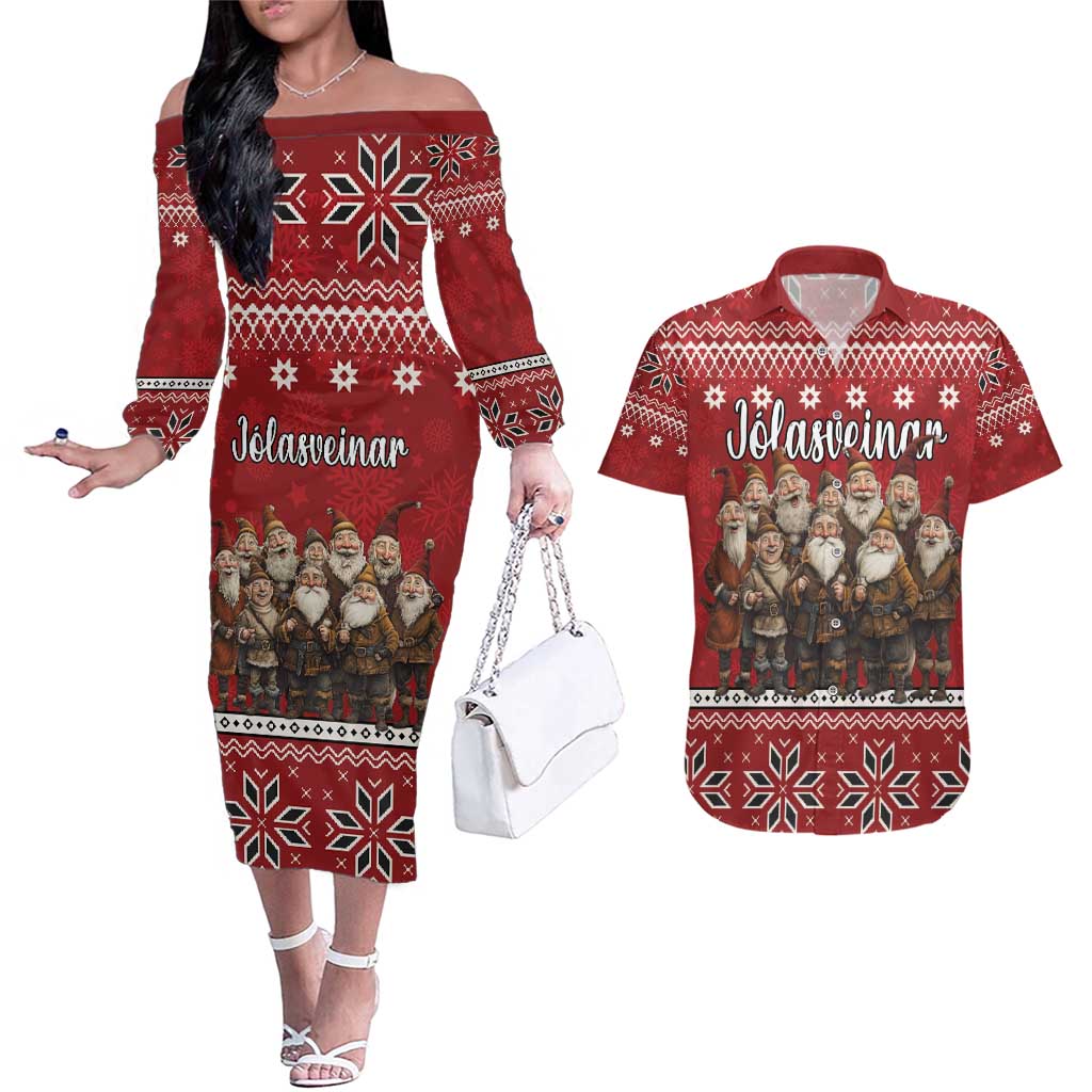 Yule Lads Iceland Couples Matching Off The Shoulder Long Sleeve Dress and Hawaiian Shirt Icelandic Christmas folklore - Wonder Print Shop