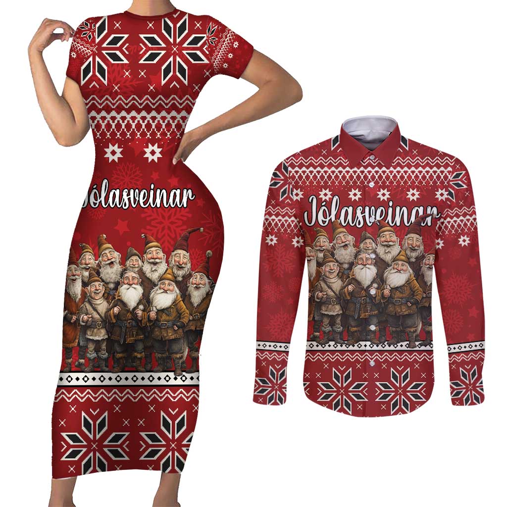 Yule Lads Iceland Couples Matching Short Sleeve Bodycon Dress and Long Sleeve Button Shirt Icelandic Christmas folklore - Wonder Print Shop