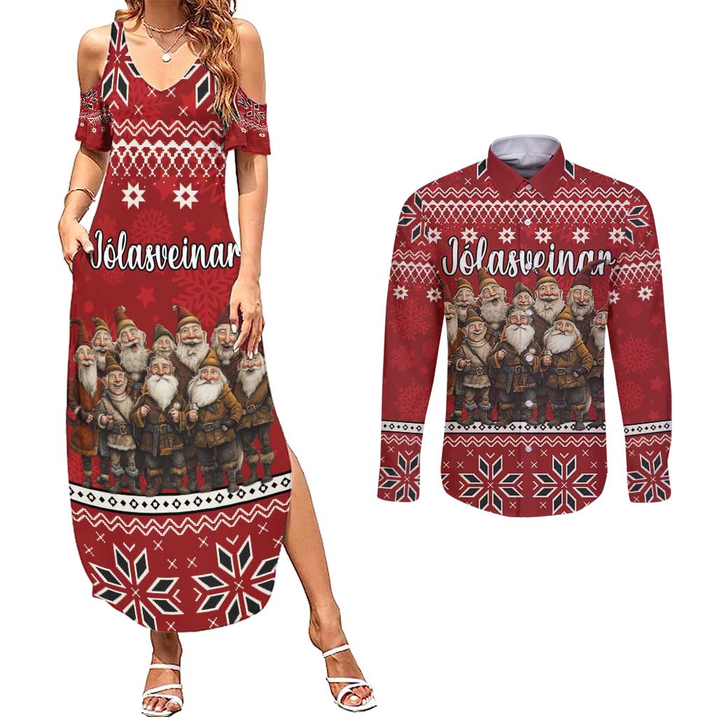 Yule Lads Iceland Couples Matching Summer Maxi Dress and Long Sleeve Button Shirt Icelandic Christmas folklore - Wonder Print Shop