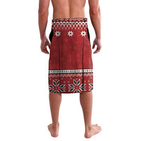 Red lava lava sarong with geometric Nordic border and snowflake motifs