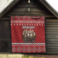 Red quilt with Yule Lads Christmas folk design