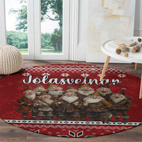 Round red Yule Lads rug with Icelandic Christmas characters