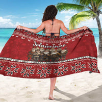 Red Yule Lads Iceland sarong with Christmas folklore print