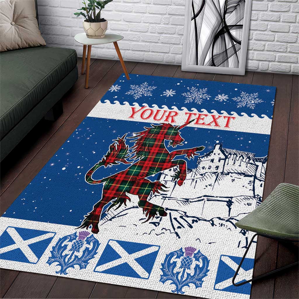 Personalized Scotland Christmas Area Rug Tartan Unicorn with Edinburgh Castle - Wonder Print Shop