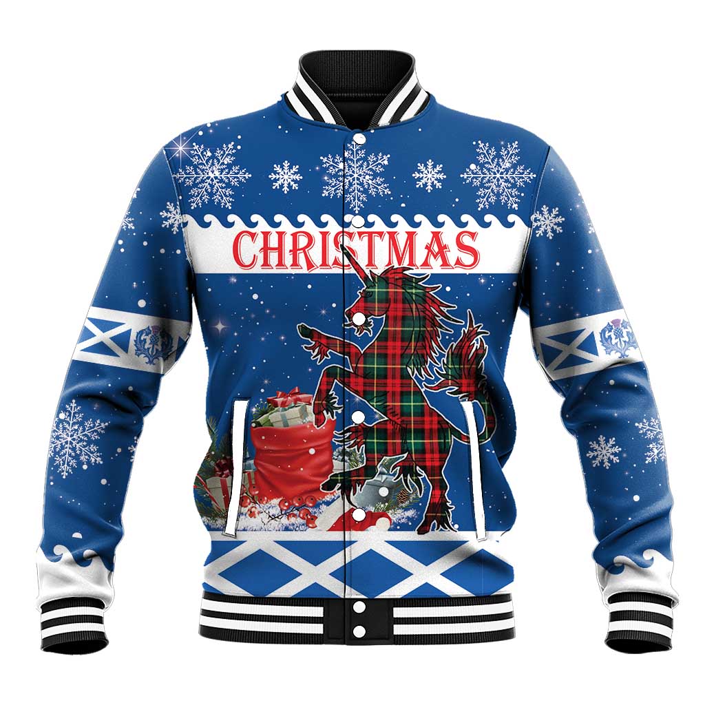 Personalized Scotland Christmas Baseball Jacket Tartan Unicorn with Edinburgh Castle - Wonder Print Shop