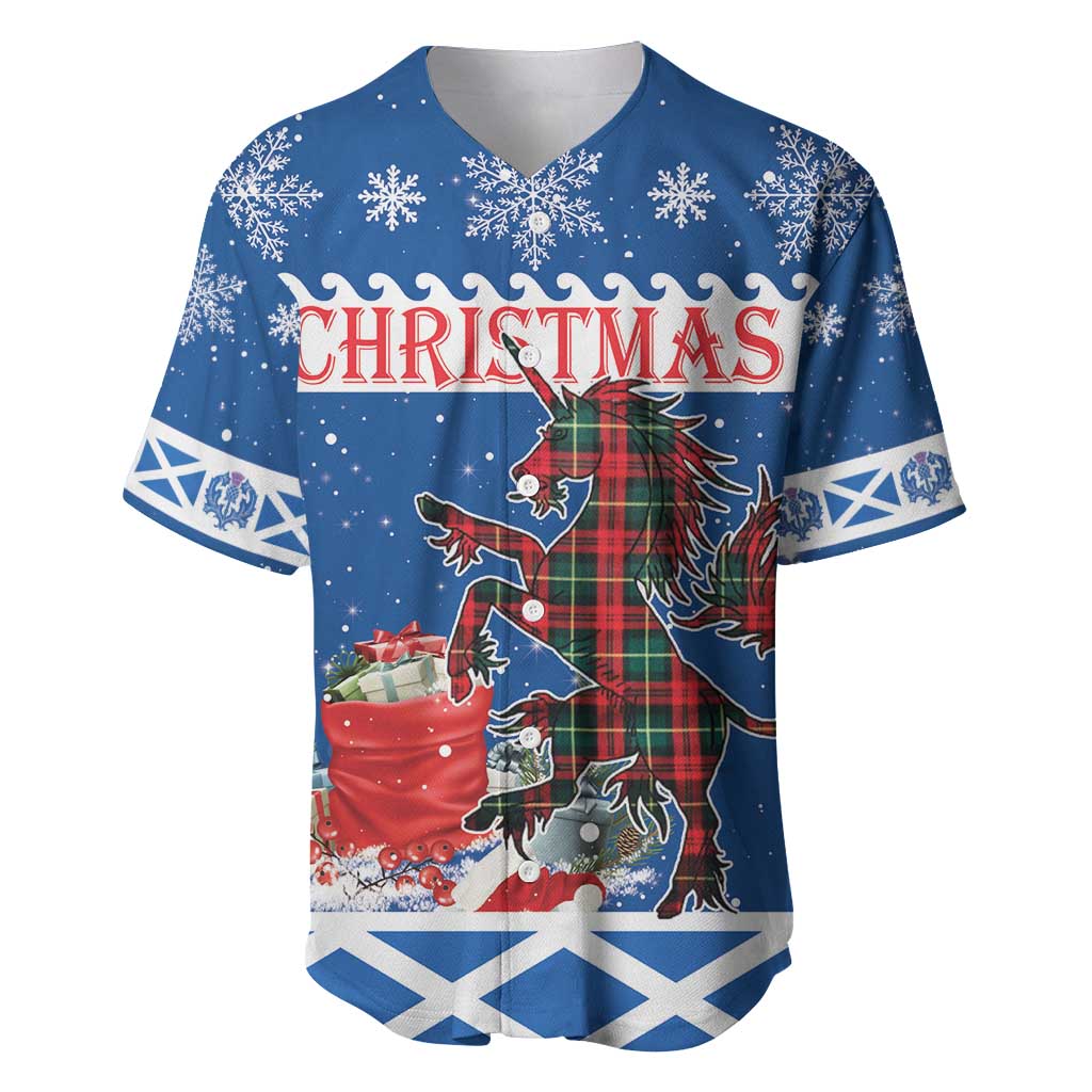 Personalized Scotland Christmas Baseball Jersey Tartan Unicorn with Edinburgh Castle - Wonder Print Shop