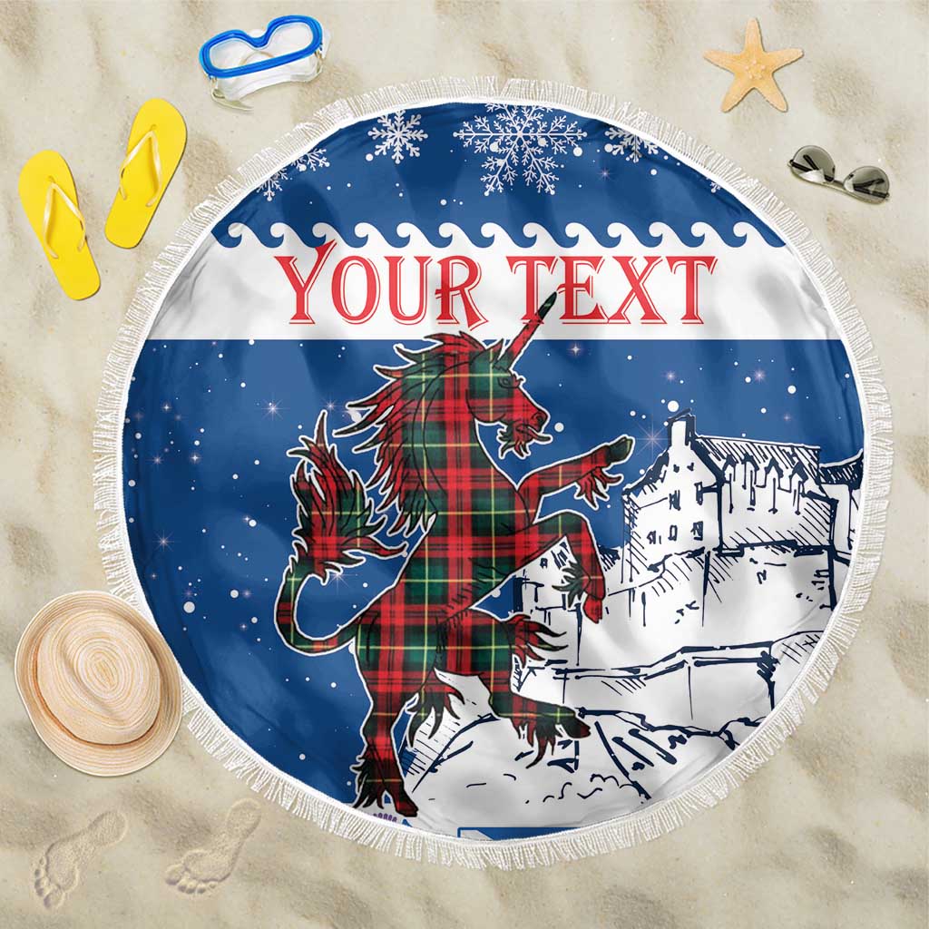 Personalized Scotland Christmas Beach Blanket Tartan Unicorn with Edinburgh Castle - Wonder Print Shop