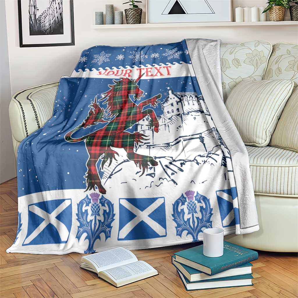 Personalized Scotland Christmas Blanket Tartan Unicorn with Edinburgh Castle