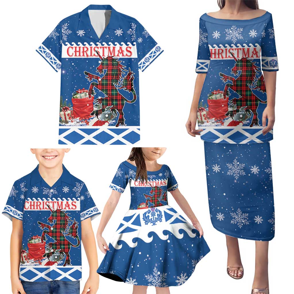 Personalized Scotland Christmas Family Matching Puletasi and Hawaiian Shirt Tartan Unicorn with Edinburgh Castle - Wonder Print Shop