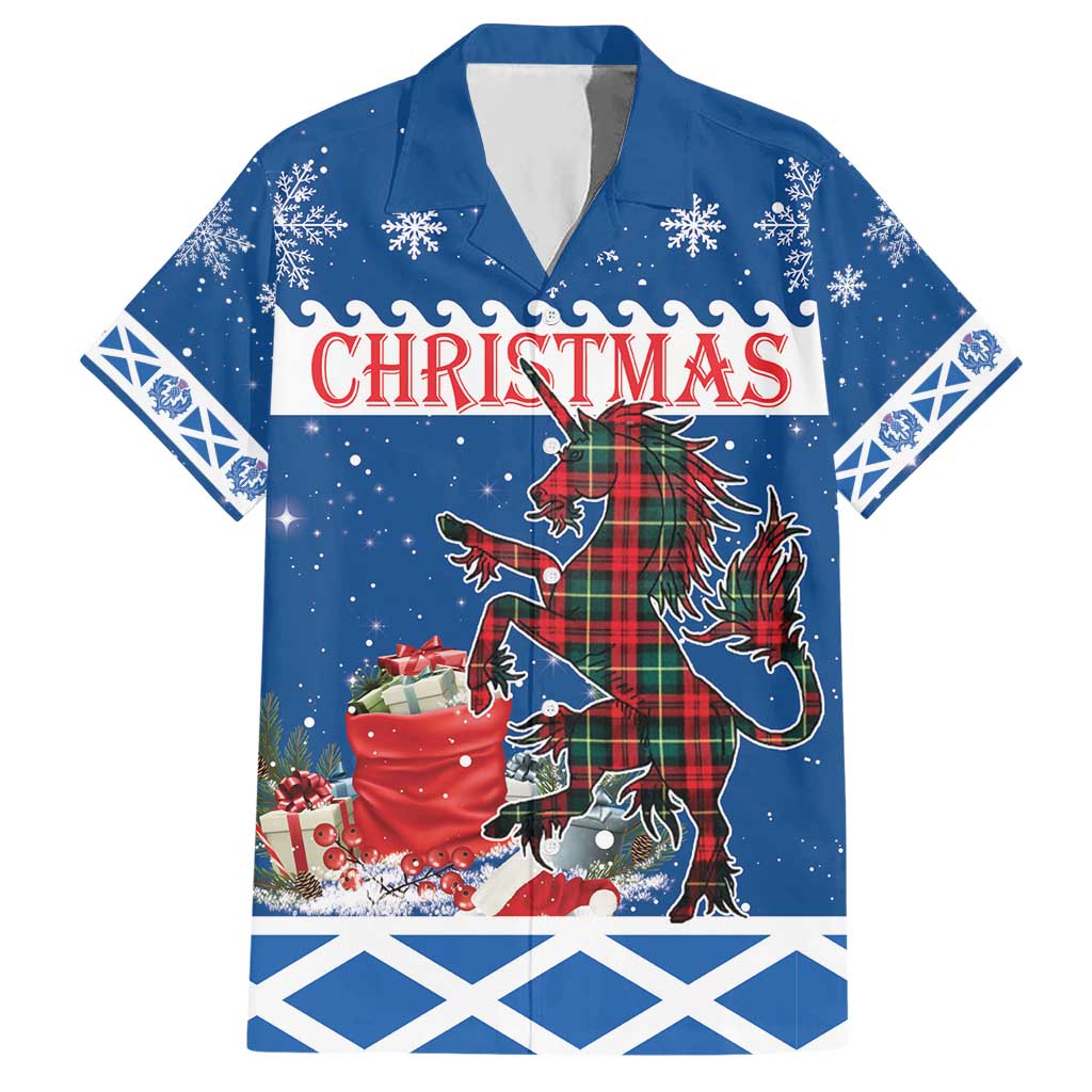 Personalized Scotland Christmas Hawaiian Shirt Tartan Unicorn with Edinburgh Castle - Wonder Print Shop