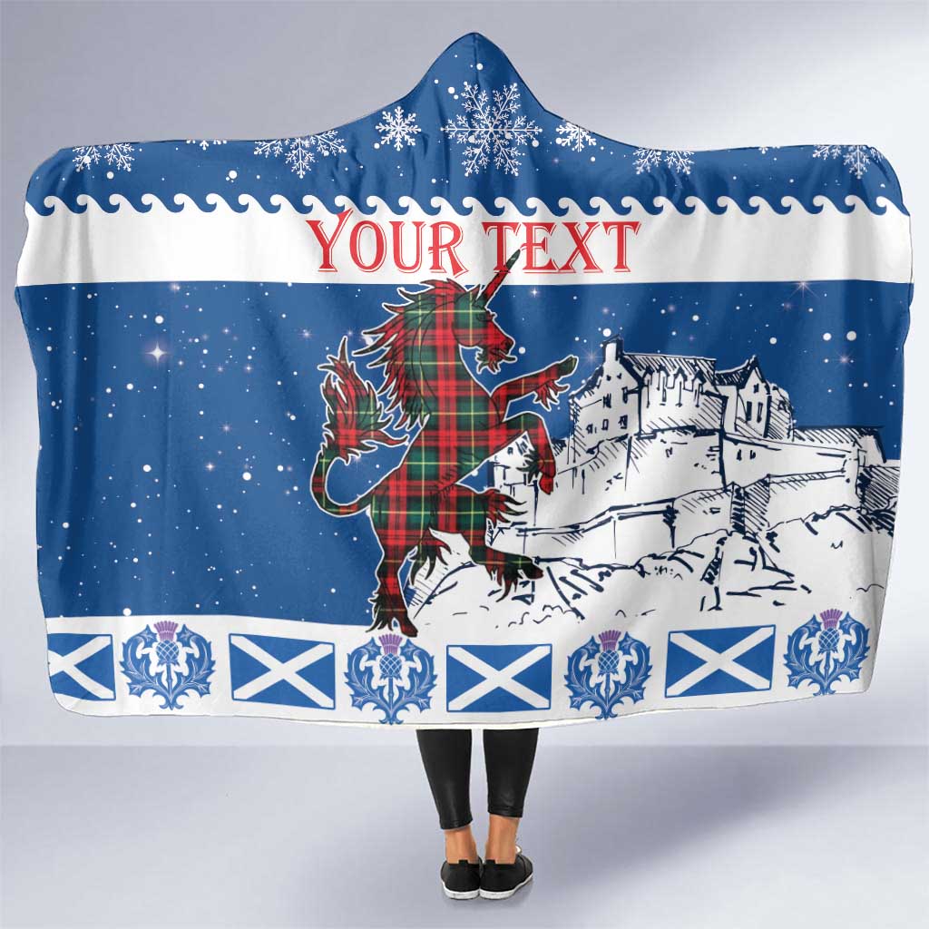 Personalized Scotland Christmas Hooded Blanket Tartan Unicorn with Edinburgh Castle