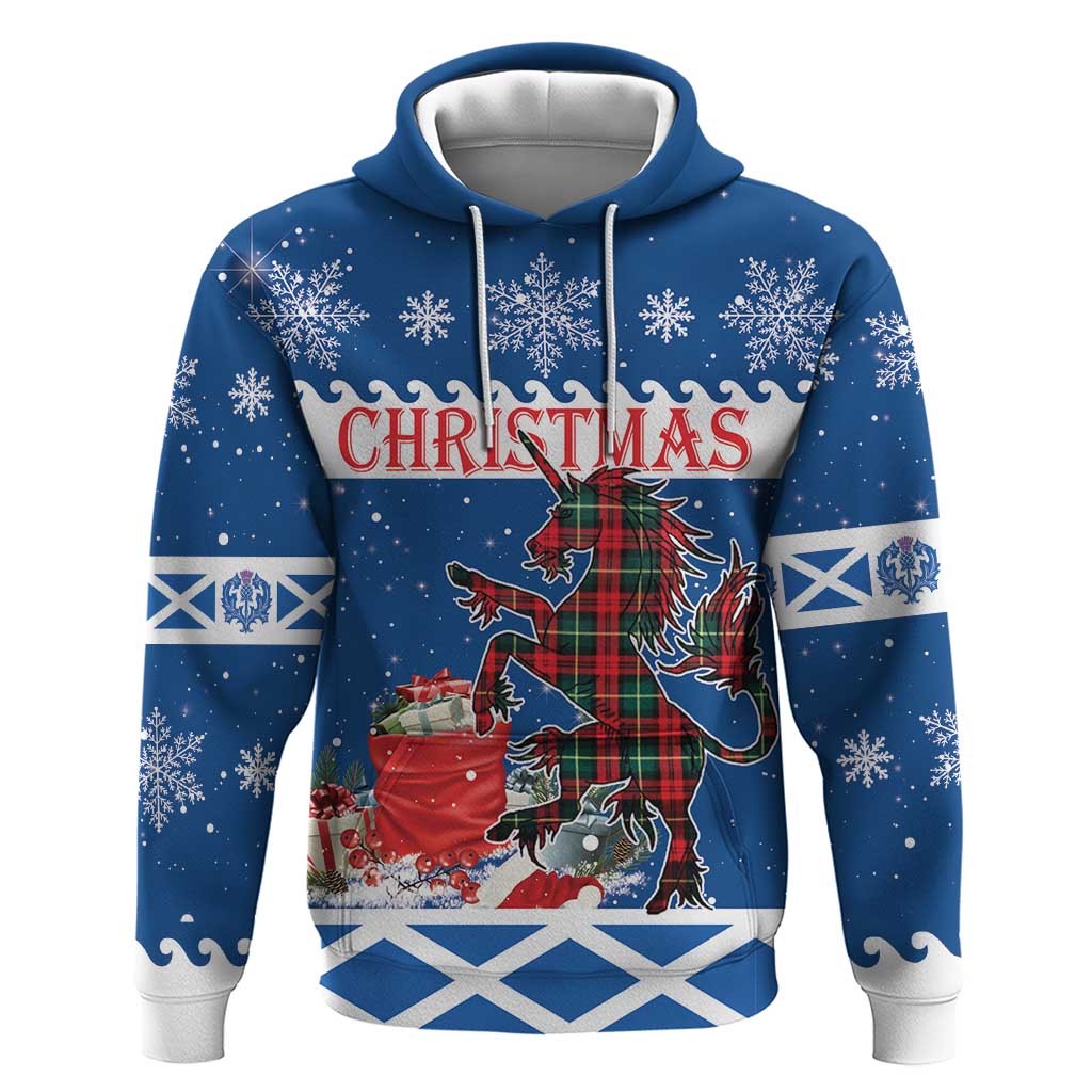 Personalized Scotland Christmas Hoodie Tartan Unicorn with Edinburgh Castle - Wonder Print Shop