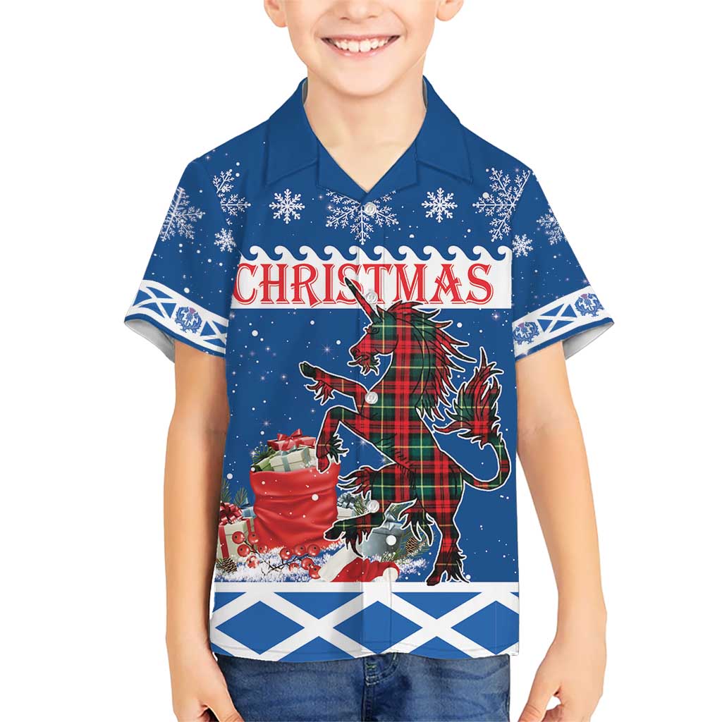 Personalized Scotland Christmas Kid Hawaiian Shirt Tartan Unicorn with Edinburgh Castle - Wonder Print Shop