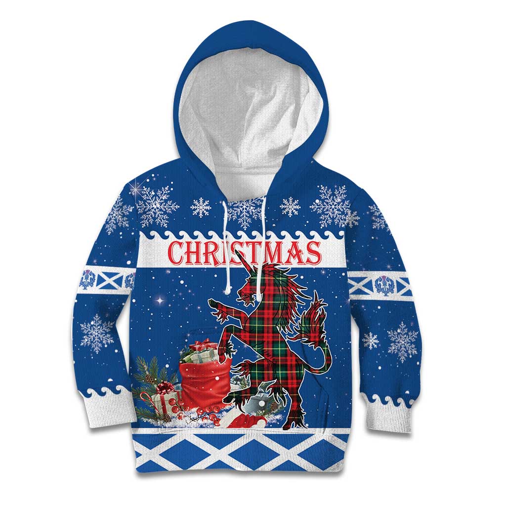 Personalized Scotland Christmas Kid Hoodie Tartan Unicorn with Edinburgh Castle - Wonder Print Shop