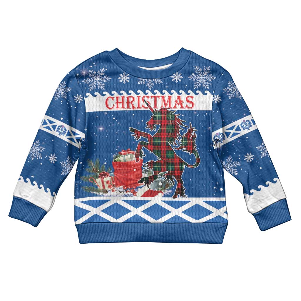 Personalized Scotland Christmas Kid Ugly Christmas Sweater Tartan Unicorn with Edinburgh Castle - Wonder Print Shop