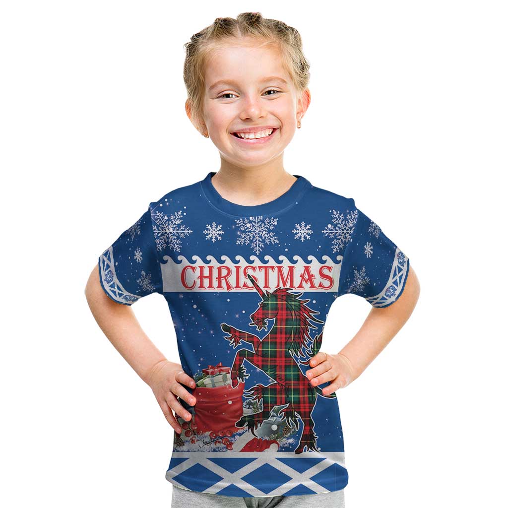 Personalized Scotland Christmas Kid T Shirt Tartan Unicorn with Edinburgh Castle - Wonder Print Shop