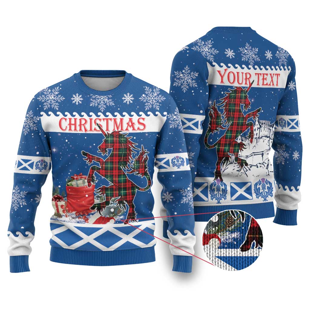 Personalized Scotland Christmas Ugly Christmas Sweater Tartan Unicorn with Edinburgh Castle - Wonder Print Shop