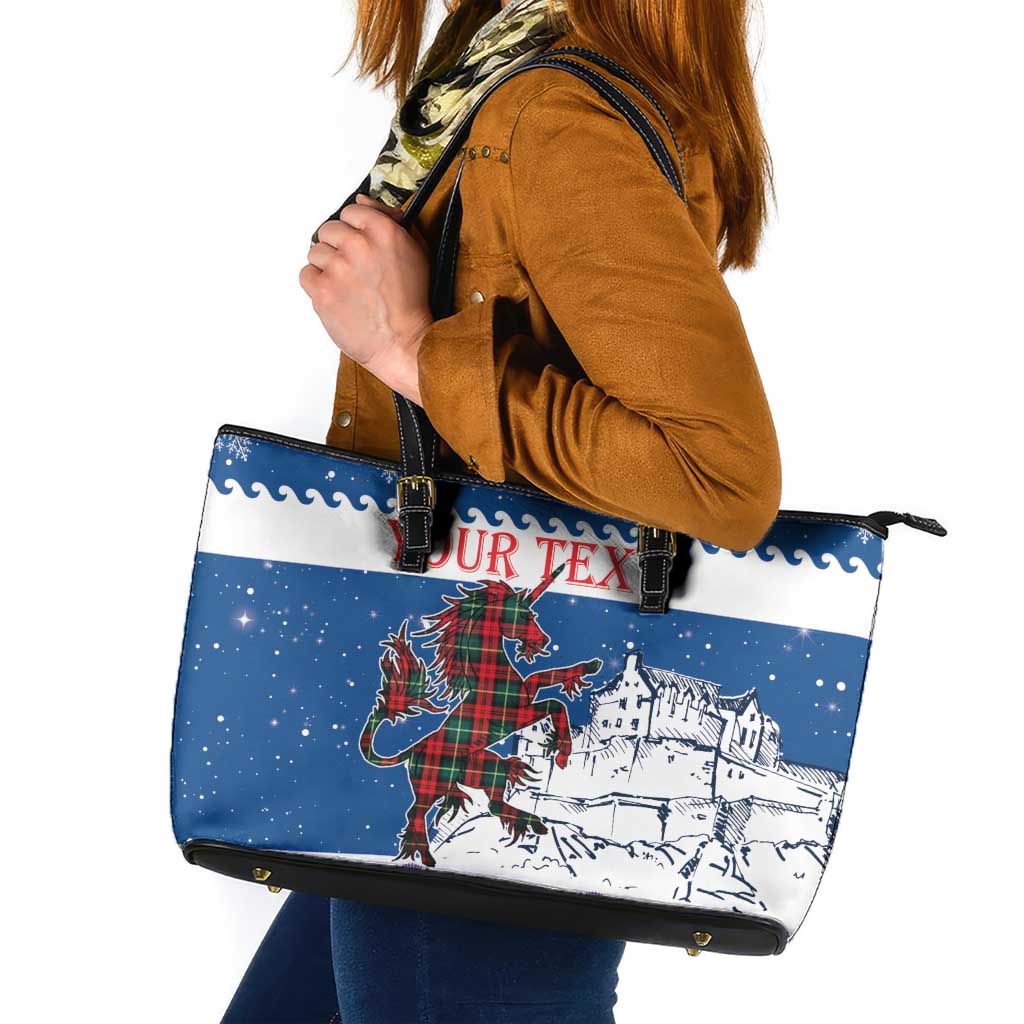 Personalized Scotland Christmas Leather Tote Bag Tartan Unicorn with Edinburgh Castle - Wonder Print Shop